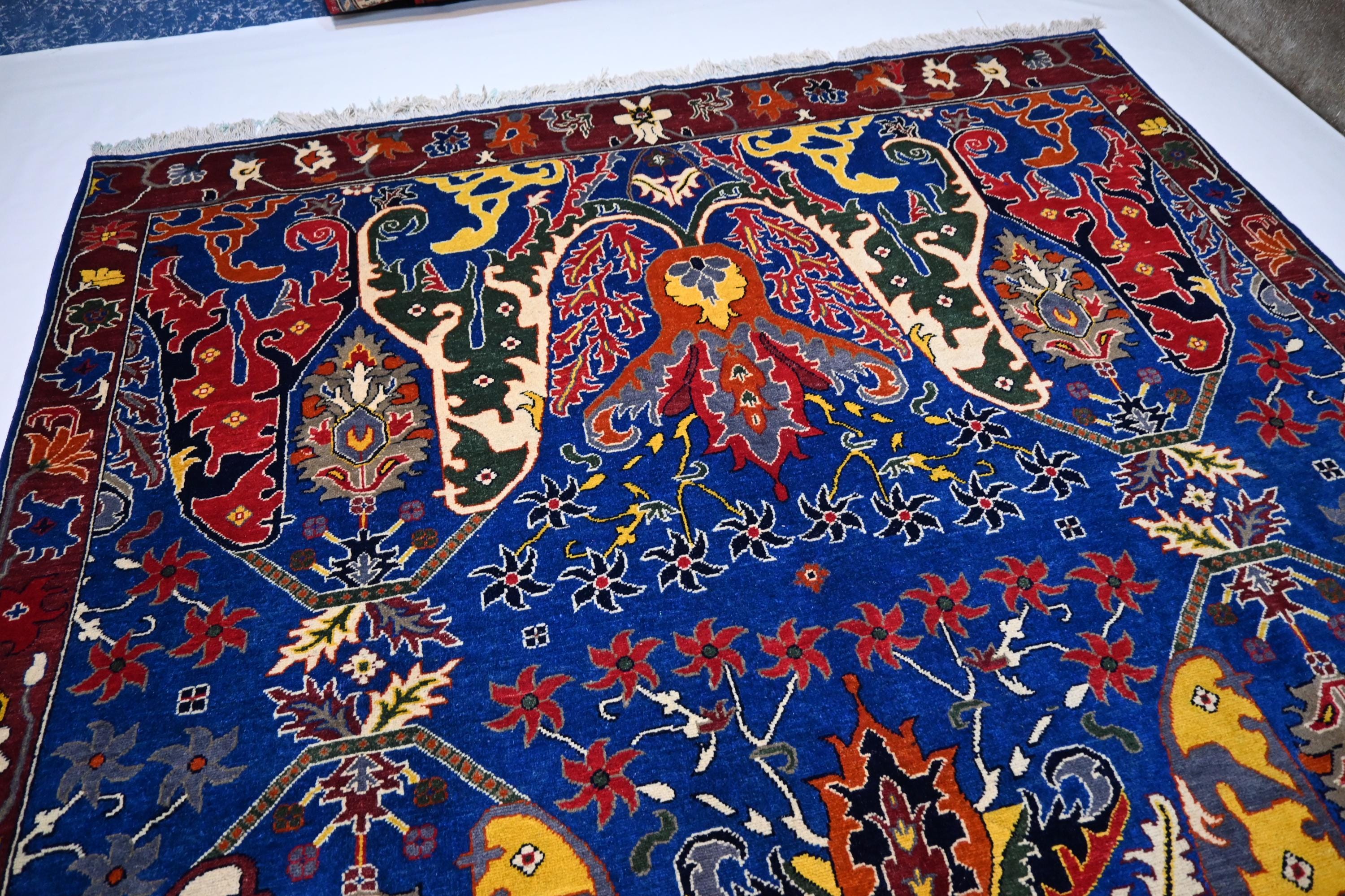 Exquisite Rich Blue Afghan Handmade Wool Bijdar Area Rug 8x10 Feet