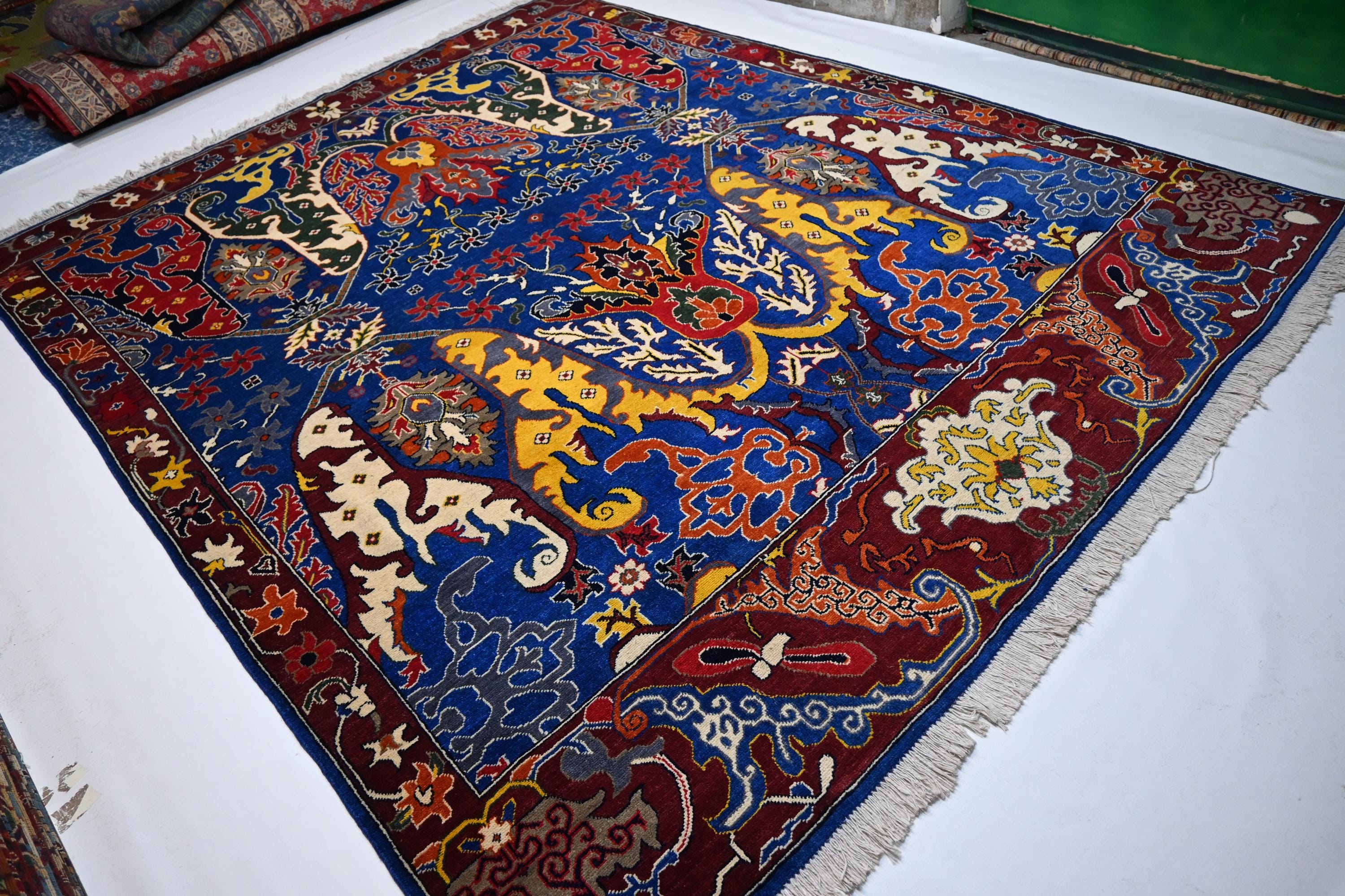 Exquisite Rich Blue Afghan Handmade Wool Bijdar Area Rug 8x10 Feet