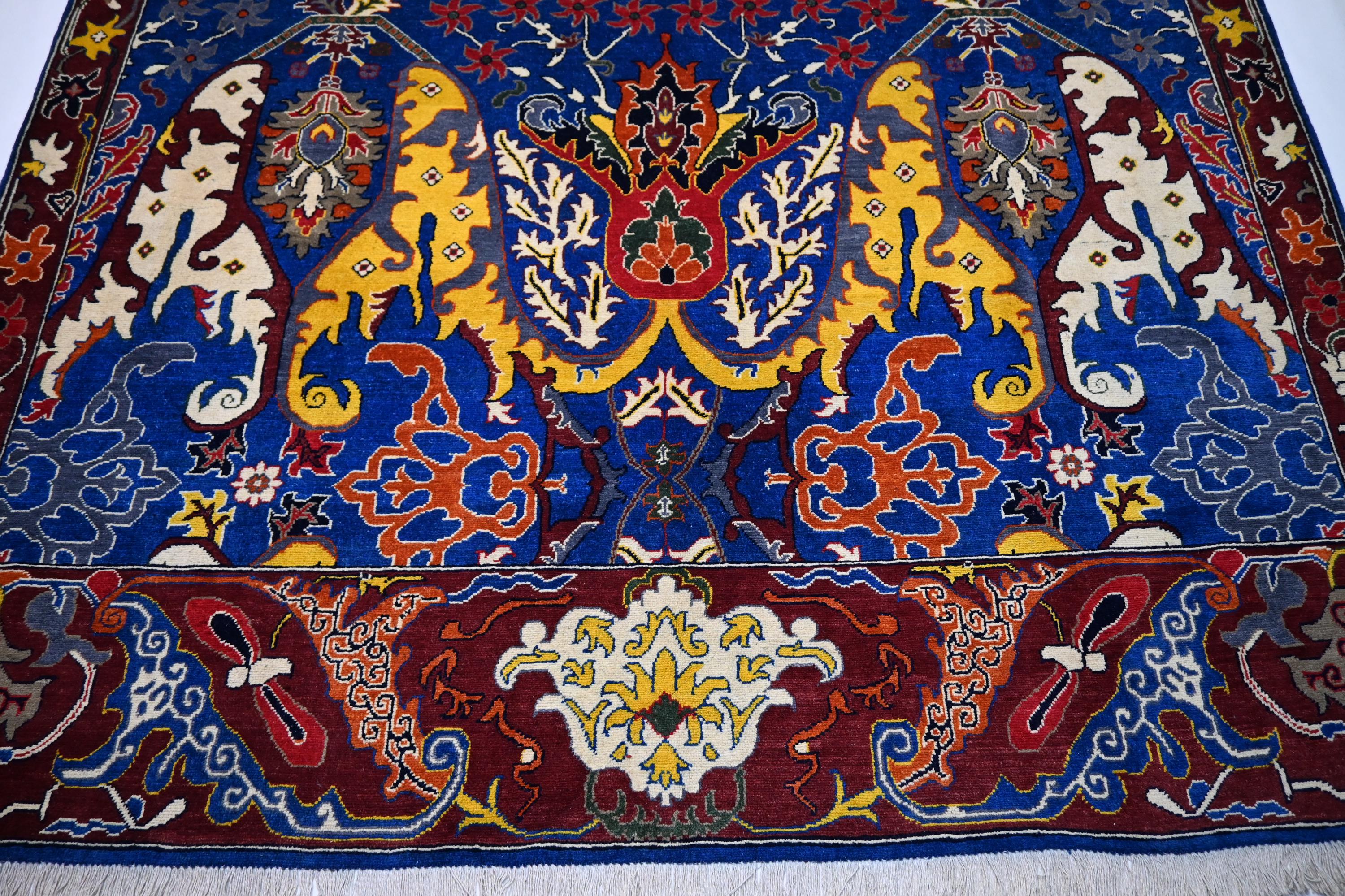 Exquisite Rich Blue Afghan Handmade Wool Bijdar Area Rug 8x10 Feet