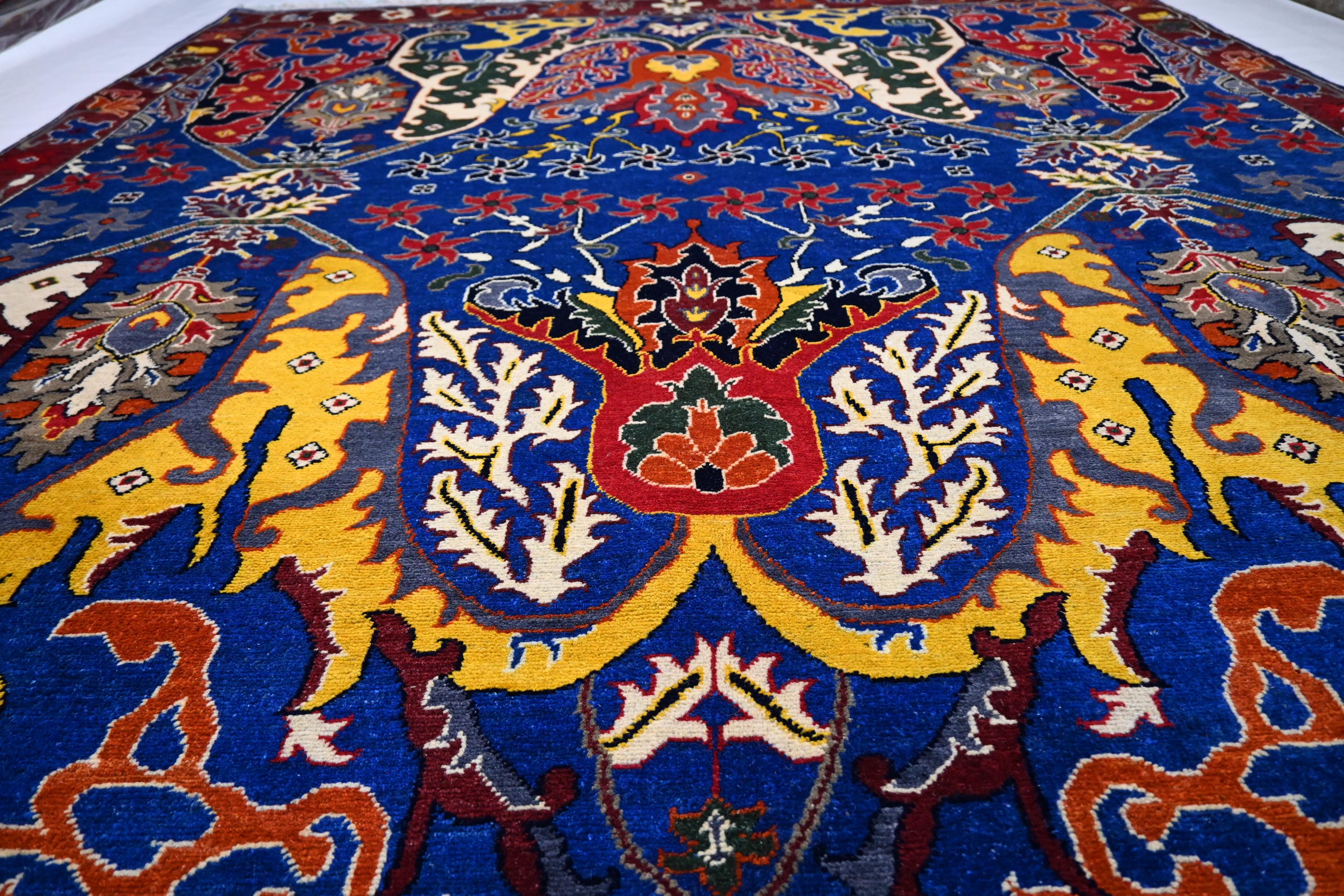 Exquisite Rich Blue Afghan Handmade Wool Bijdar Area Rug 8x10 Feet