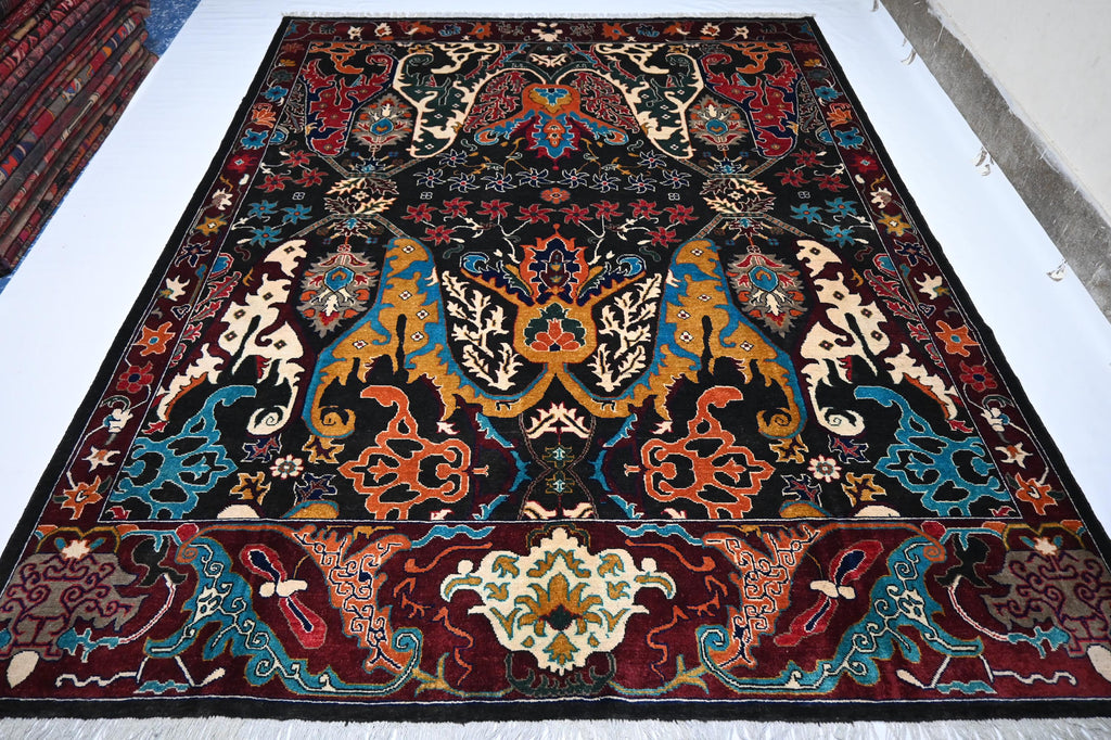 8x10 Black Serapi Rug, Fine Afghan Wool, Handmade Oriental Living Room Decor