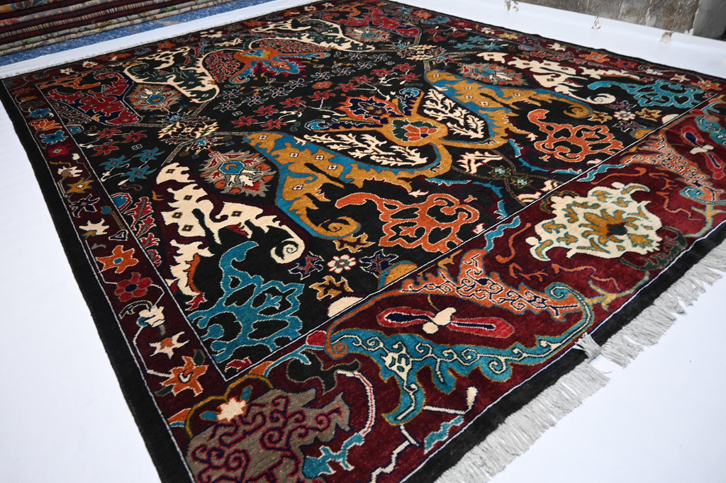 8x10 Black Serapi Rug, Fine Afghan Wool, Handmade Oriental Living Room Decor