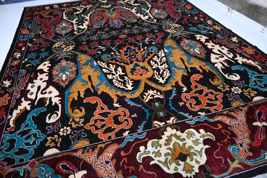 8x10 Black Serapi Rug, Fine Afghan Wool, Handmade Oriental Living Room Decor