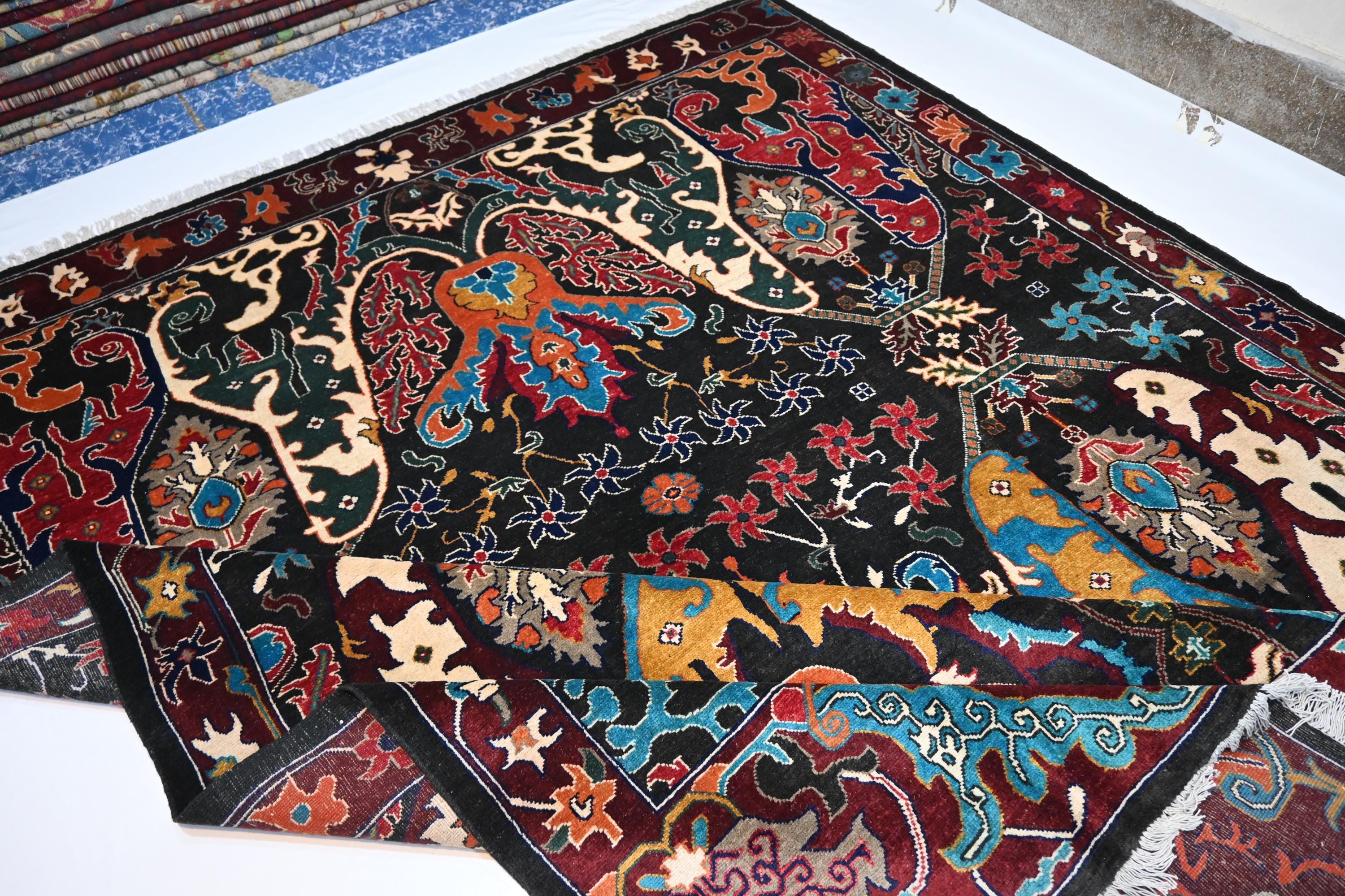 8x10 Black Serapi Rug, Fine Afghan Wool, Handmade Oriental Living Room Decor