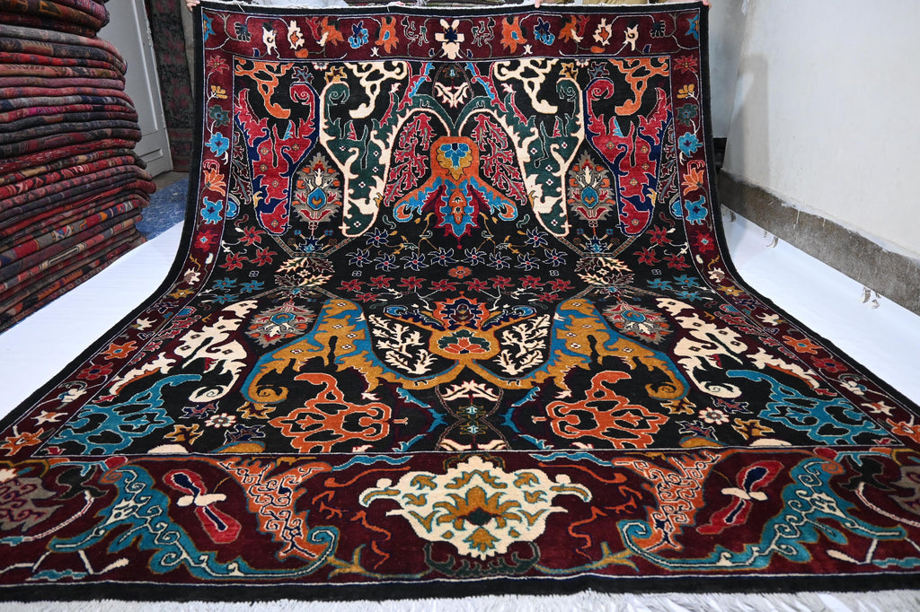 8x10 Black Serapi Rug, Fine Afghan Wool, Handmade Oriental Living Room Decor