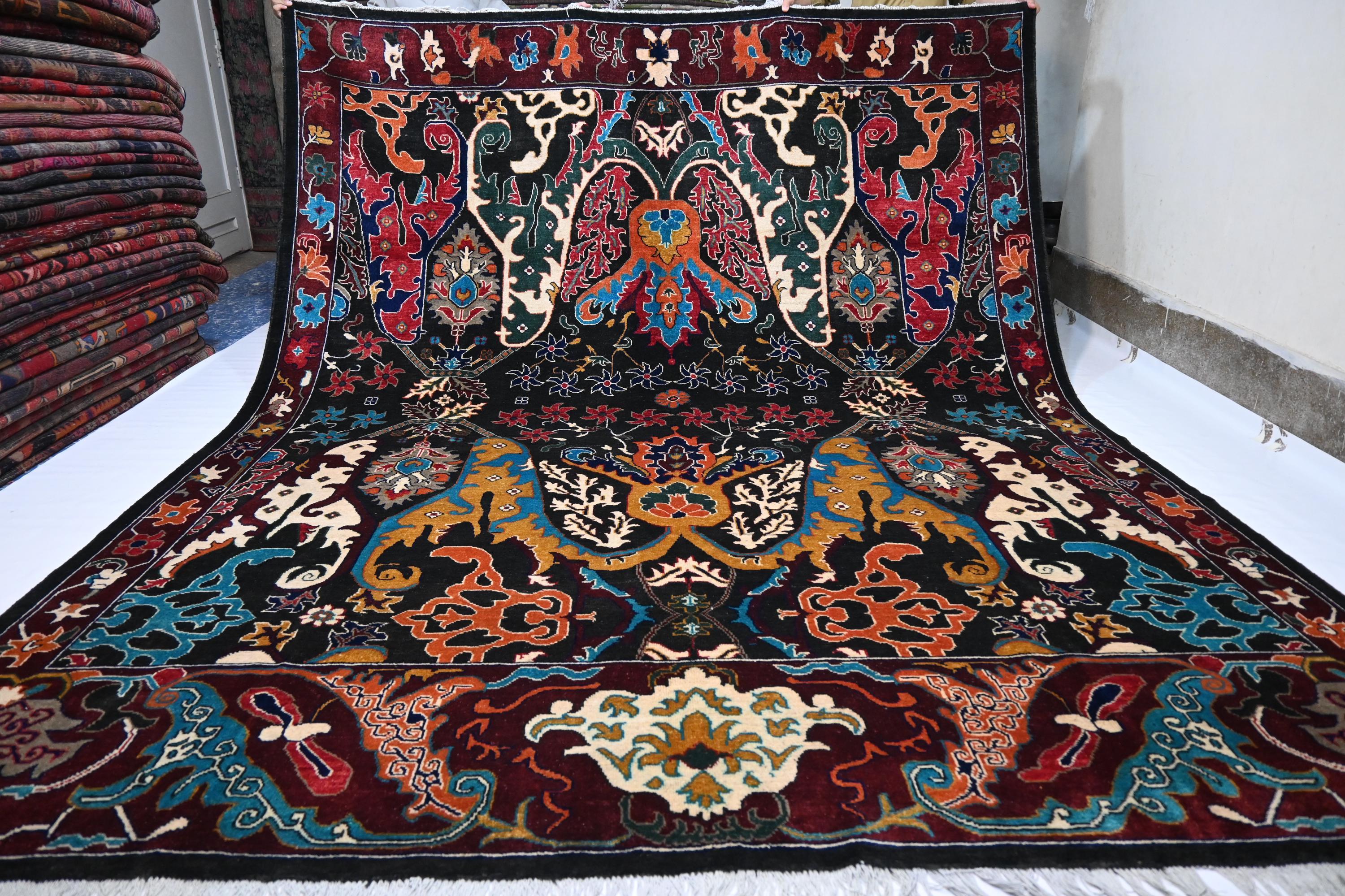 8x10 Black Serapi Rug, Fine Afghan Wool, Handmade Oriental Living Room Decor