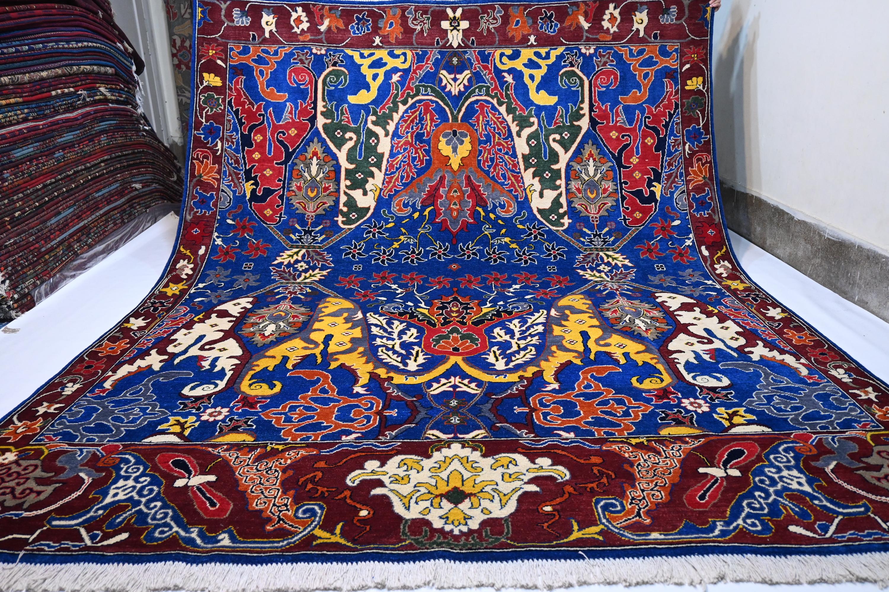 Exquisite Rich Blue Afghan Handmade Wool Bijdar Area Rug 8x10 Feet
