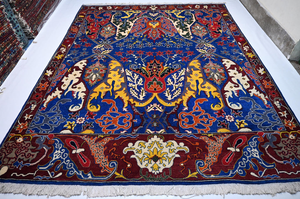 Exquisite Rich Blue Afghan Handmade Wool Bijdar Area Rug 8x10 Feet