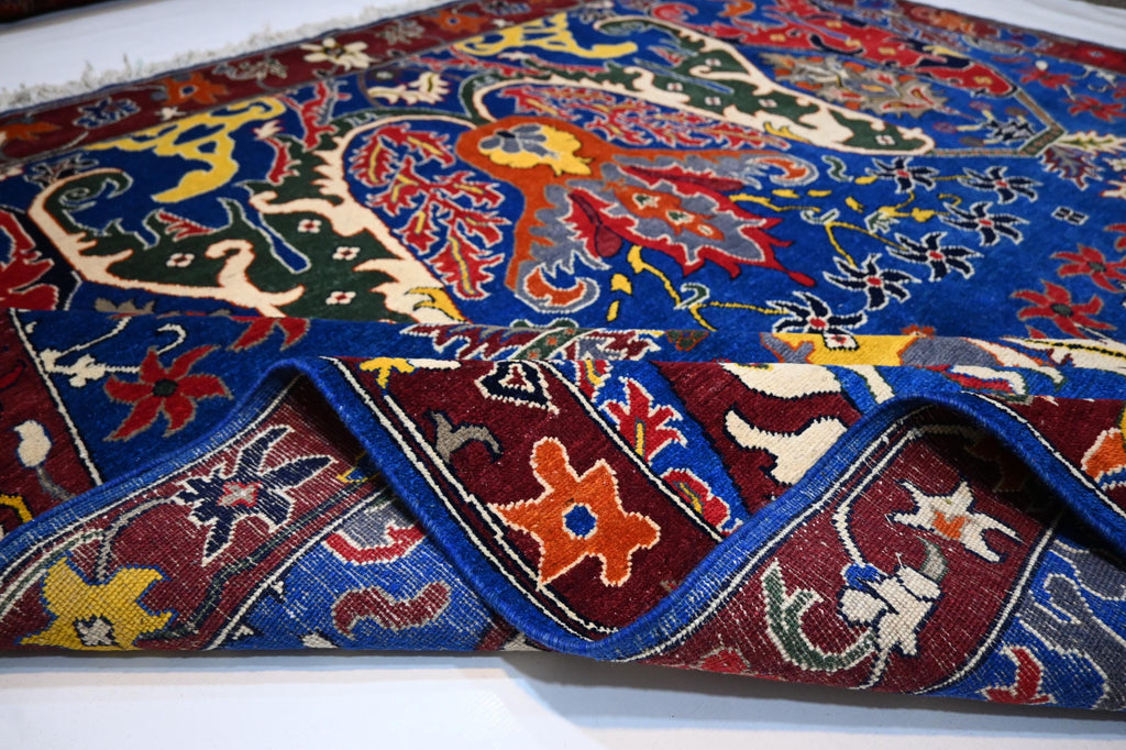 Exquisite Rich Blue Afghan Handmade Wool Bijdar Area Rug 8x10 Feet