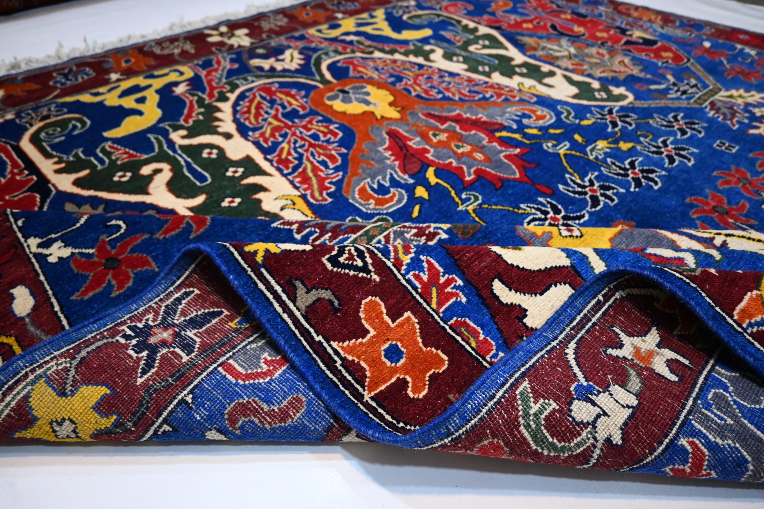 Exquisite Rich Blue Afghan Handmade Wool Bijdar Area Rug 8x10 Feet