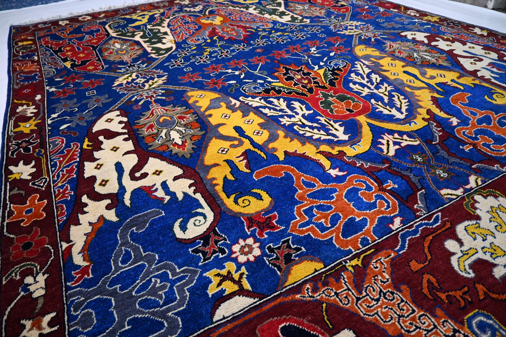 Exquisite Rich Blue Afghan Handmade Wool Bijdar Area Rug 8x10 Feet