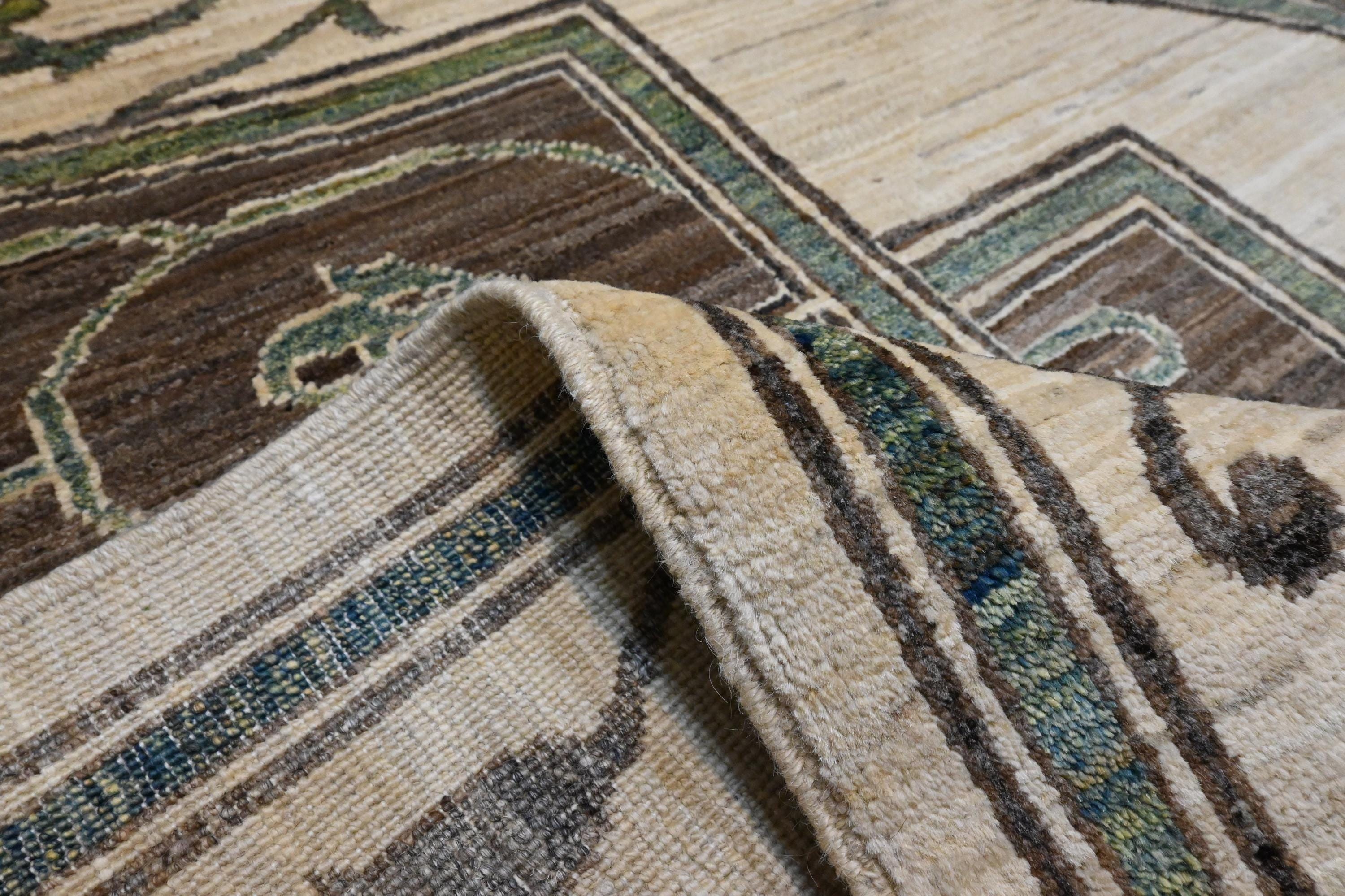 Exquisite 8x10 Hand-Knotted Afghan Khotan Wool Rug - Natural Dyes