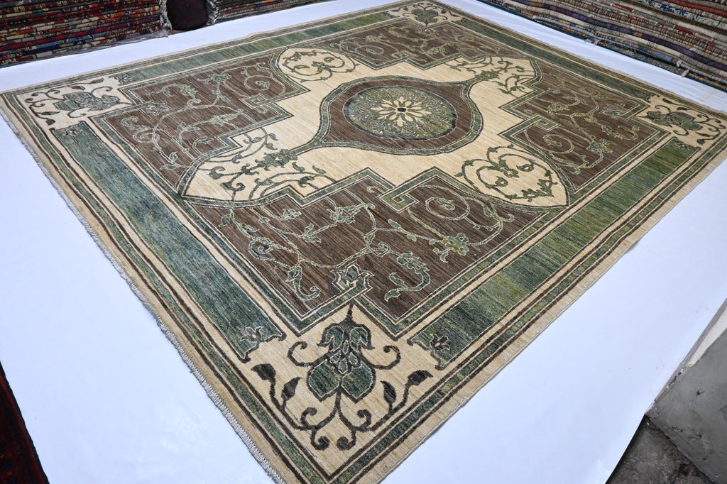 Exquisite 8x10 Hand-Knotted Afghan Khotan Wool Rug - Natural Dyes