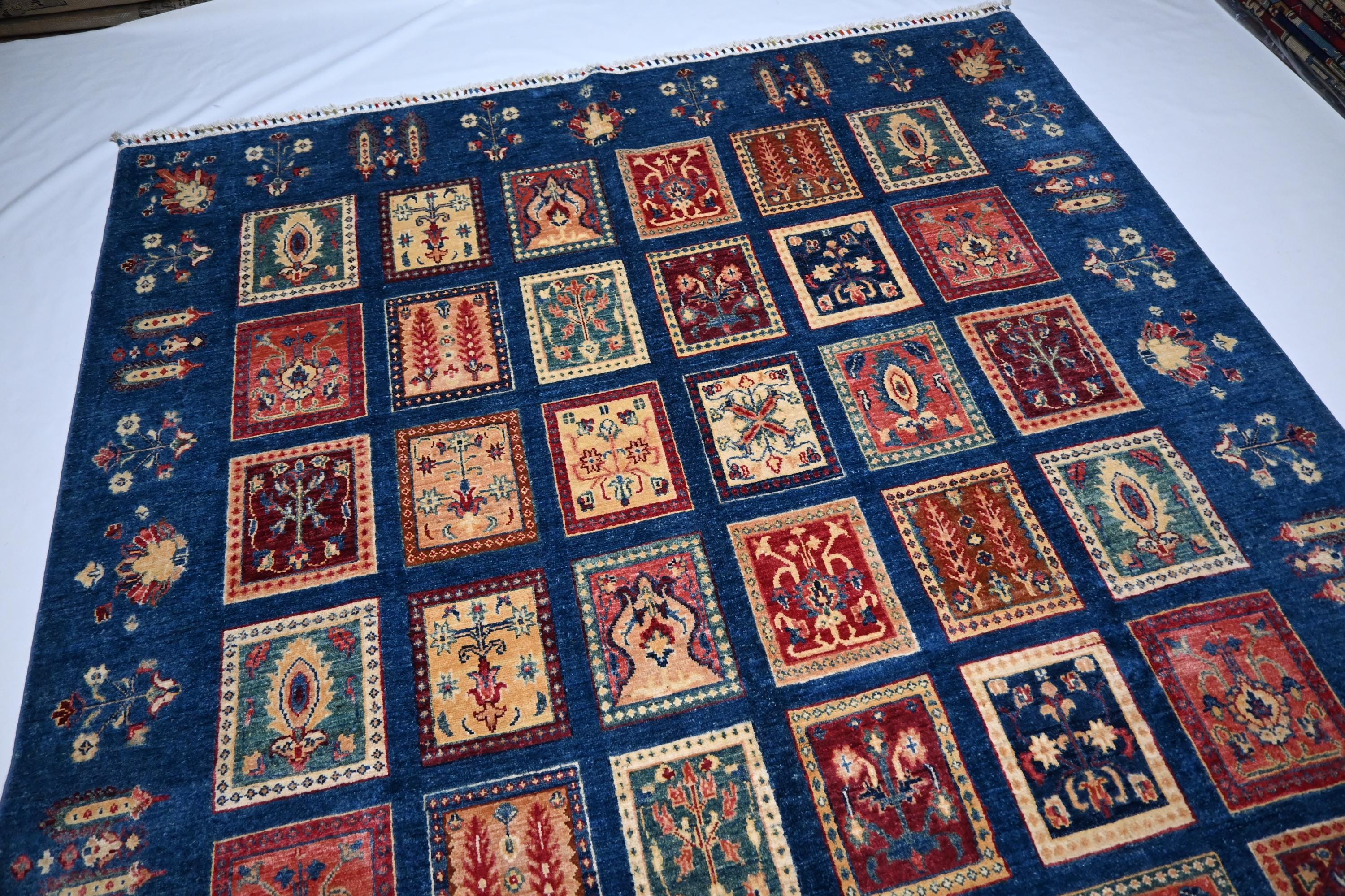 Stunning Afghan Blue 7x10 Turkish Ayena Handmade Wool Tribal Geometric Area Rug
