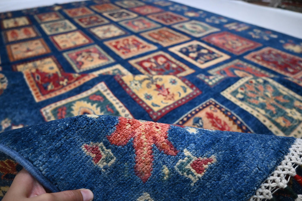 Stunning Afghan Blue 7x10 Turkish Ayena Handmade Wool Tribal Geometric Area Rug