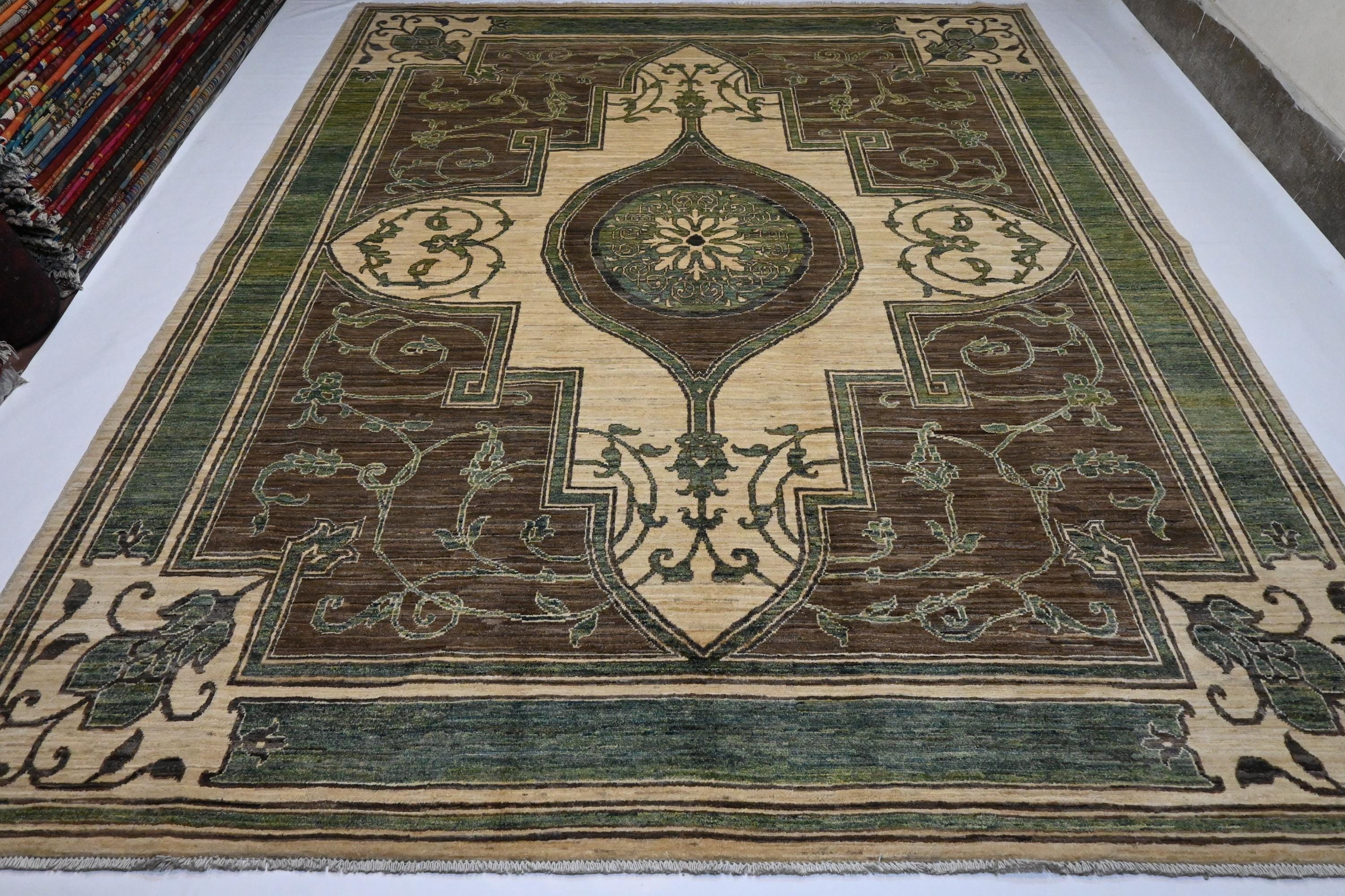 Exquisite 8x10 Hand-Knotted Afghan Khotan Wool Rug - Natural Dyes