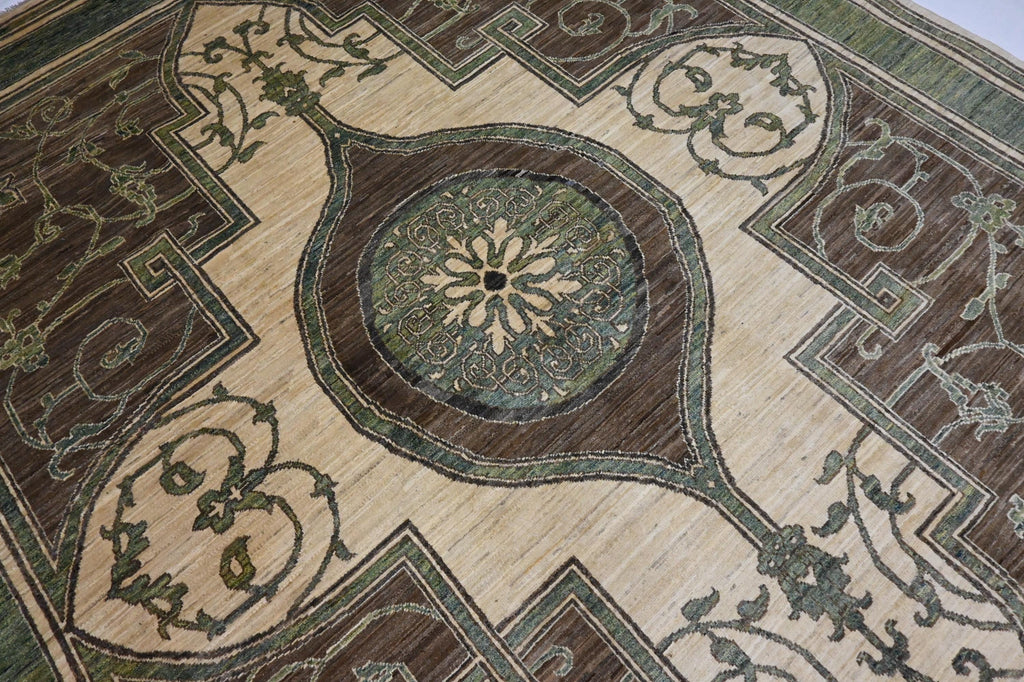 Exquisite 8x10 Hand-Knotted Afghan Khotan Wool Rug - Natural Dyes