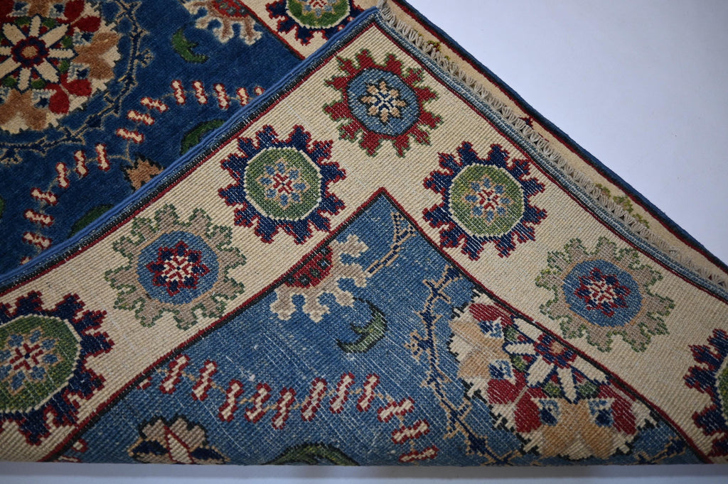 Hand-Knotted Blue Bijdar Wool Runner Rug - 3x10 ft Geometric Turkish Design