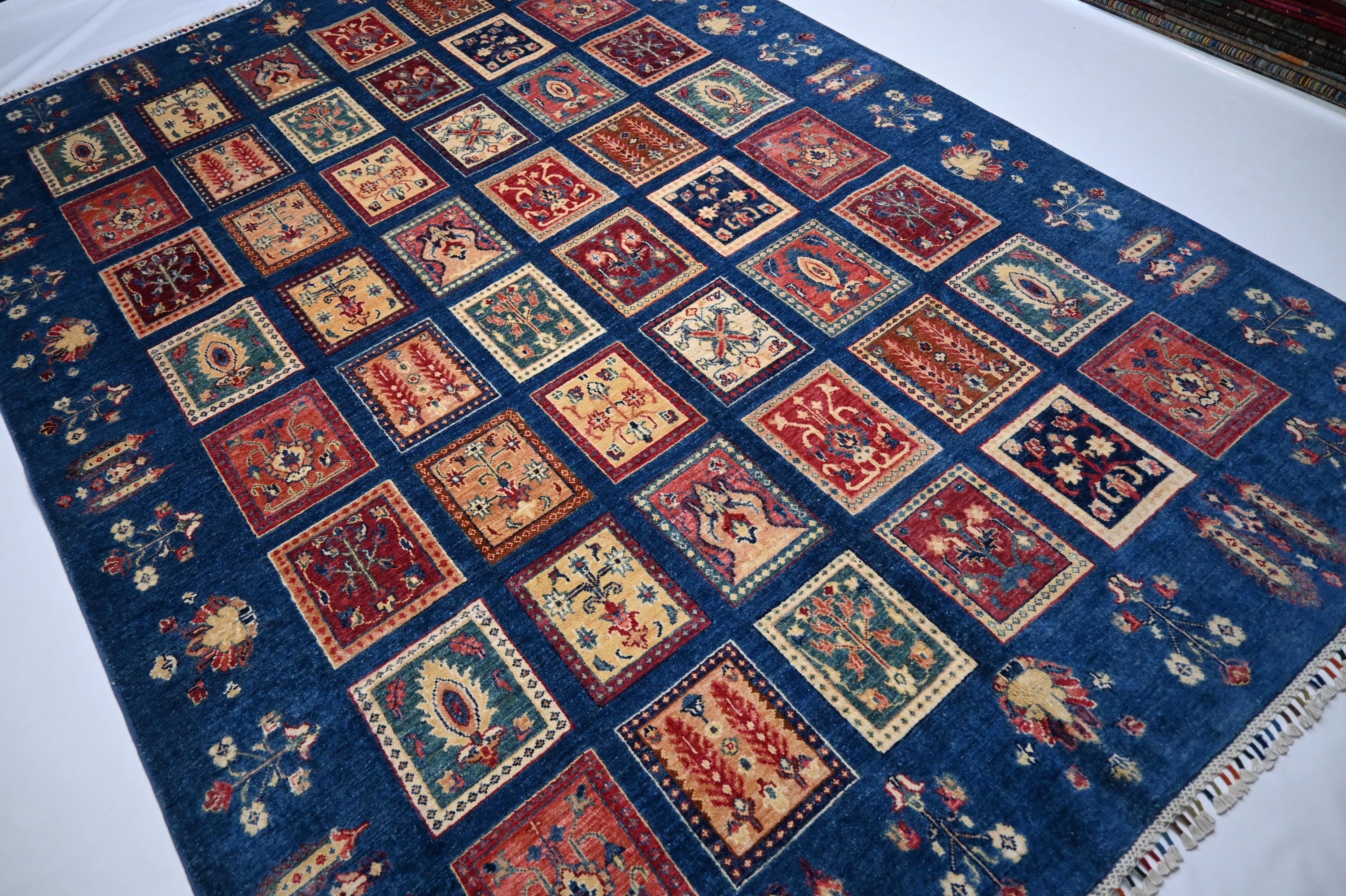 Stunning Afghan Blue 7x10 Turkish Ayena Handmade Wool Tribal Geometric Area Rug