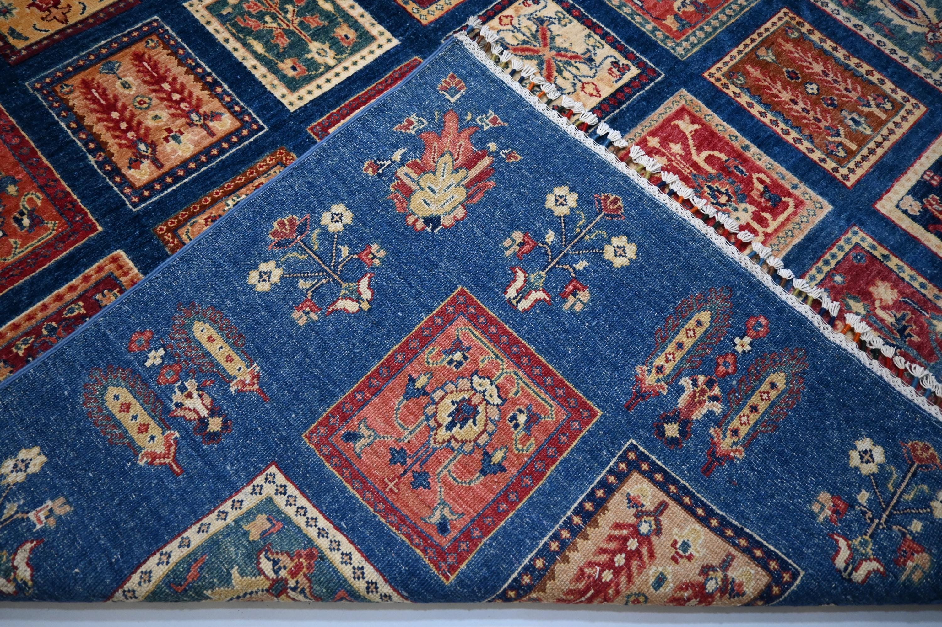 Stunning Afghan Blue 7x10 Turkish Ayena Handmade Wool Tribal Geometric Area Rug