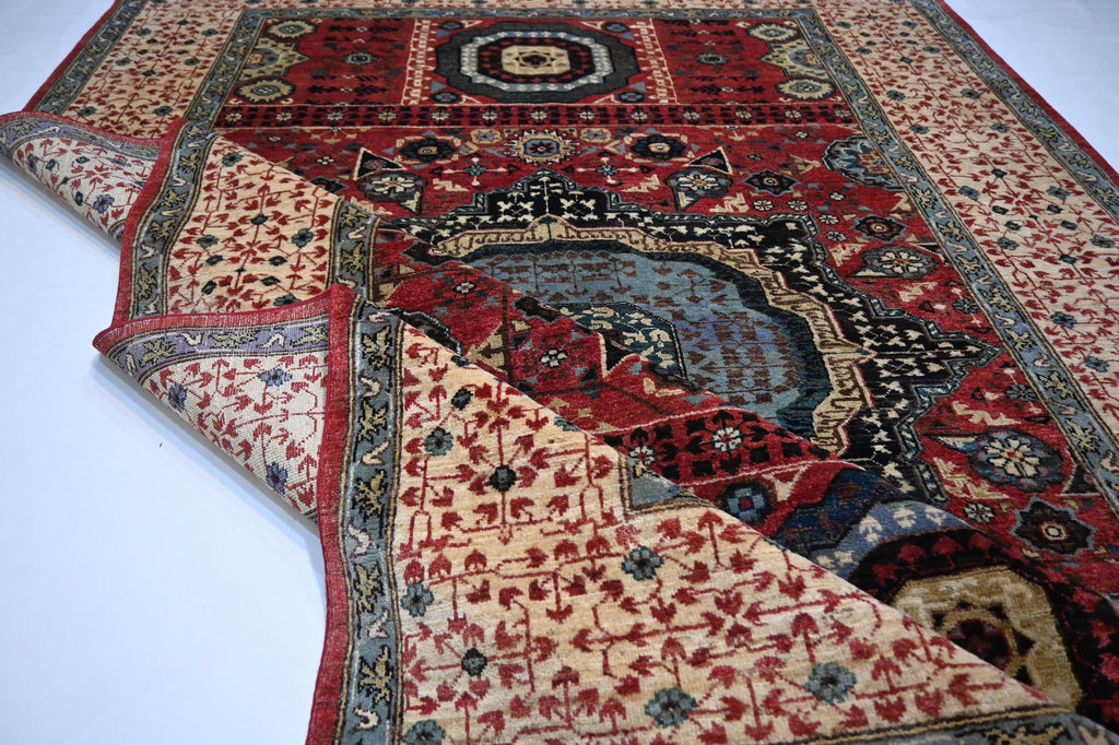 Luxurious Afghan Turkmen Red Mamluk Wool Area Rug 6'7"x9'7" Hand-Knotted