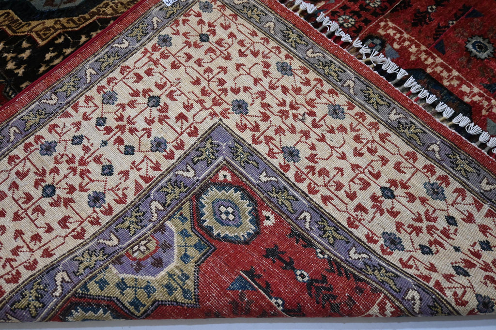 Luxurious Afghan Turkmen Red Mamluk Wool Area Rug 6'7"x9'7" Hand-Knotted