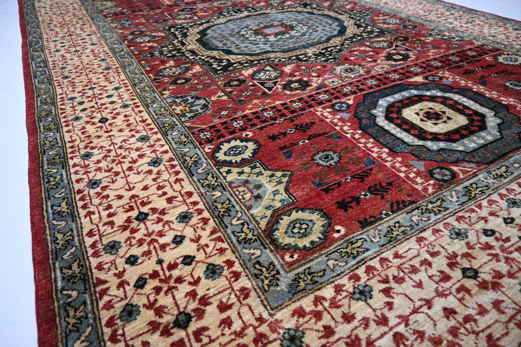 Luxurious Afghan Turkmen Red Mamluk Wool Area Rug 6'7"x9'7" Hand-Knotted