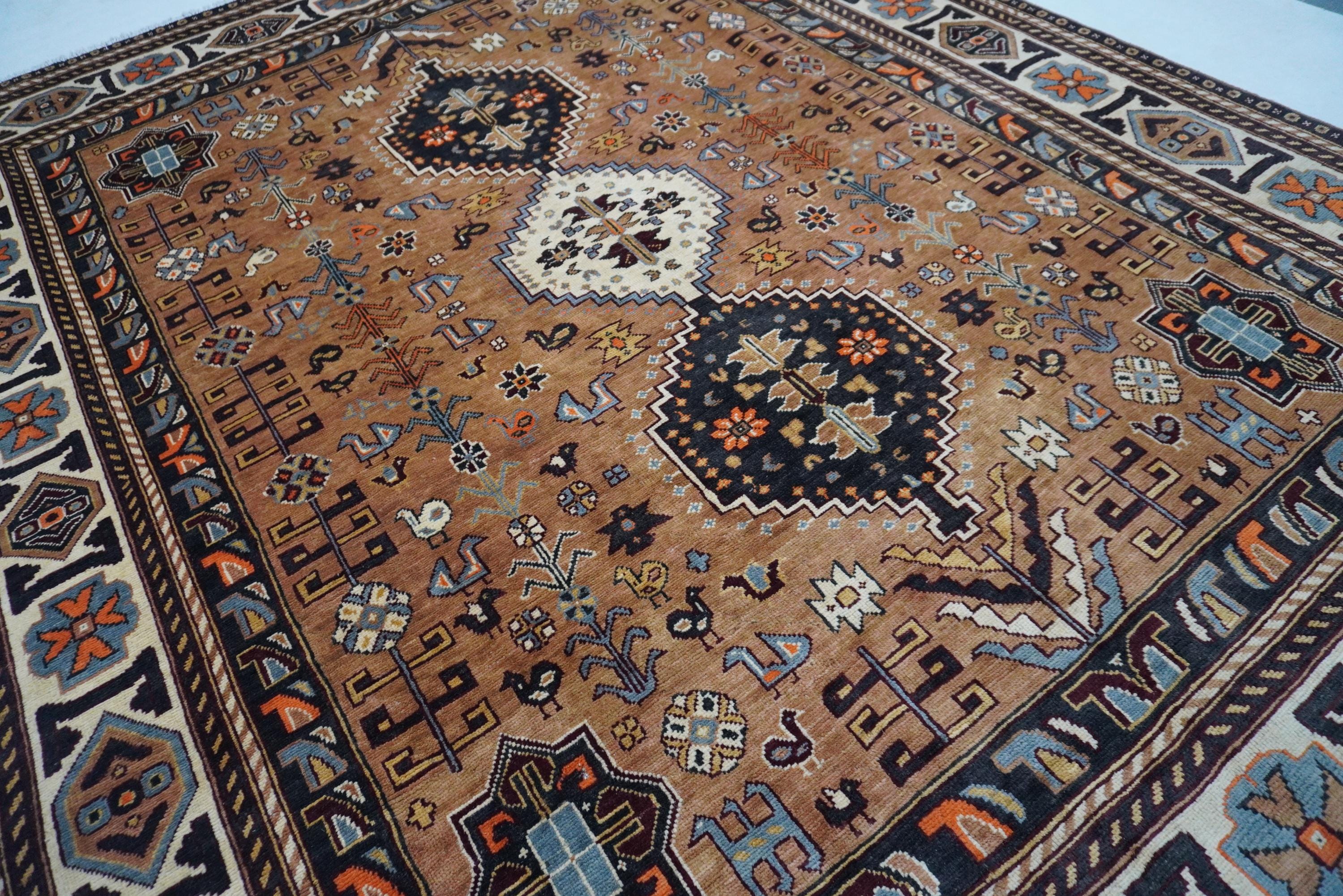 8x10 Terracotta Caucasian Turkmen Handmade Wool Rug for Living Room