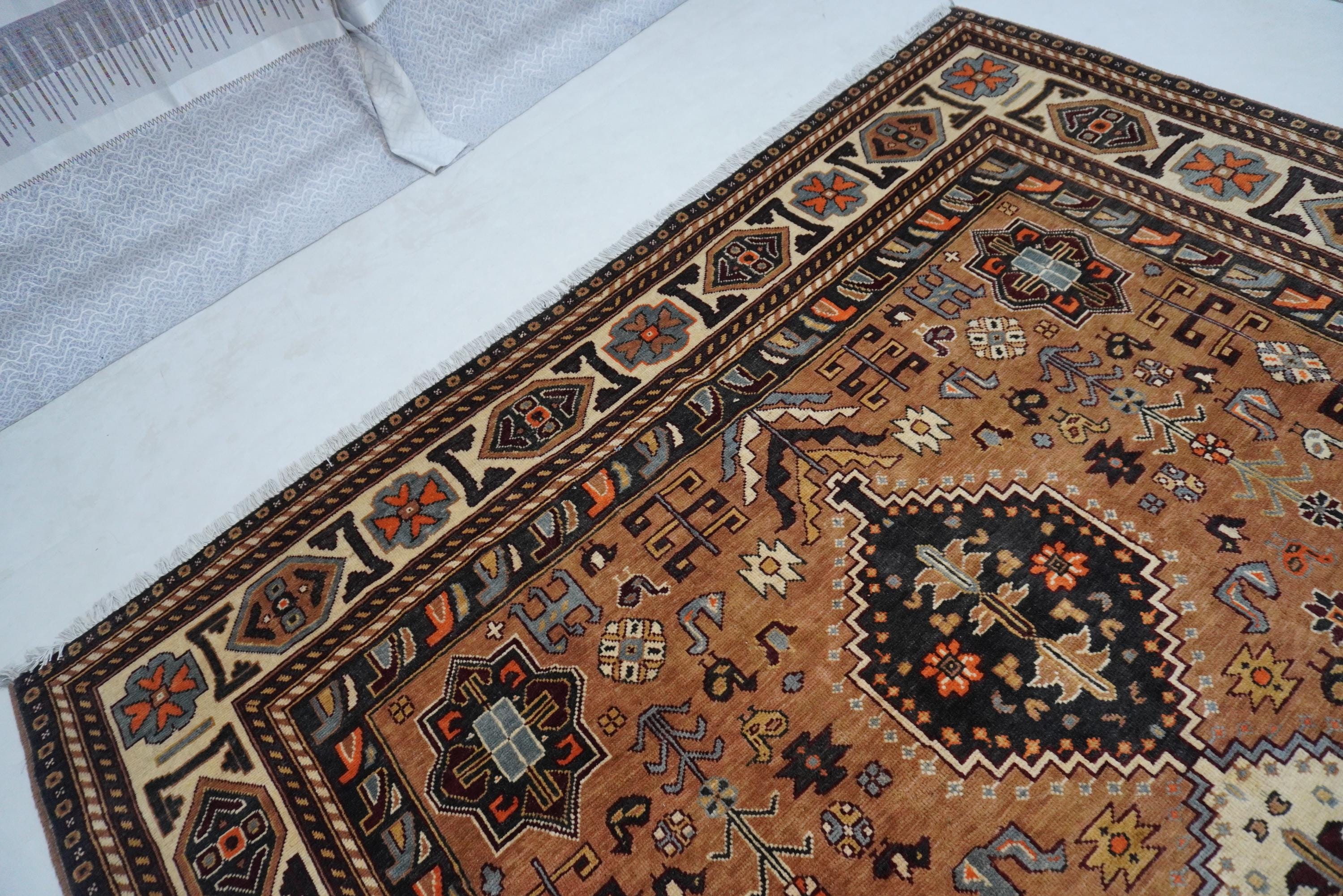 8x10 Terracotta Caucasian Turkmen Handmade Wool Rug for Living Room