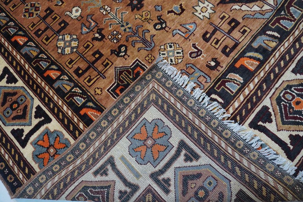 8x10 Terracotta Caucasian Turkmen Handmade Wool Rug for Living Room