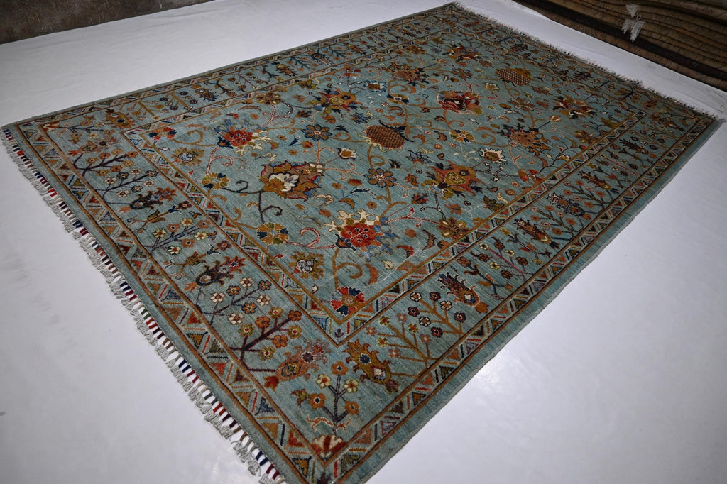 Luxurious 6x9 Gray Bijdar Afghan Handmade Wool Rug - Authentic Turkmen Tribal