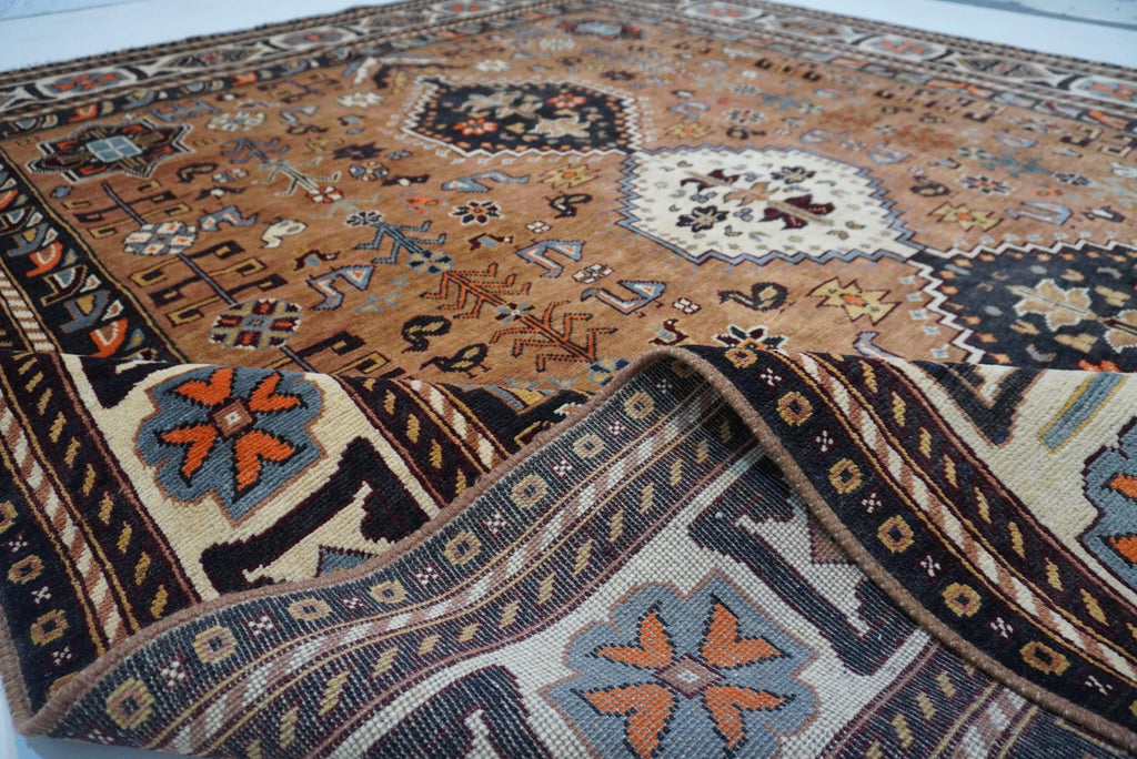 8x10 Terracotta Caucasian Turkmen Handmade Wool Rug for Living Room