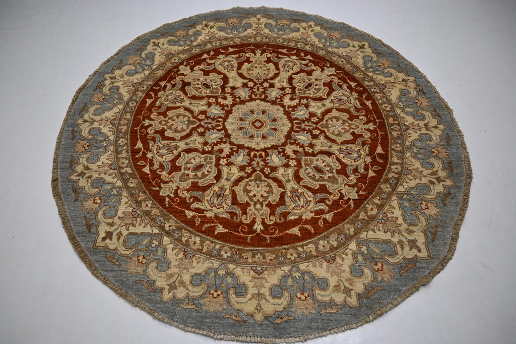 Luxurious Hand-Knotted Afghan Wool Rug: Red Gray Turkmen Zeigler Geometric Pattern