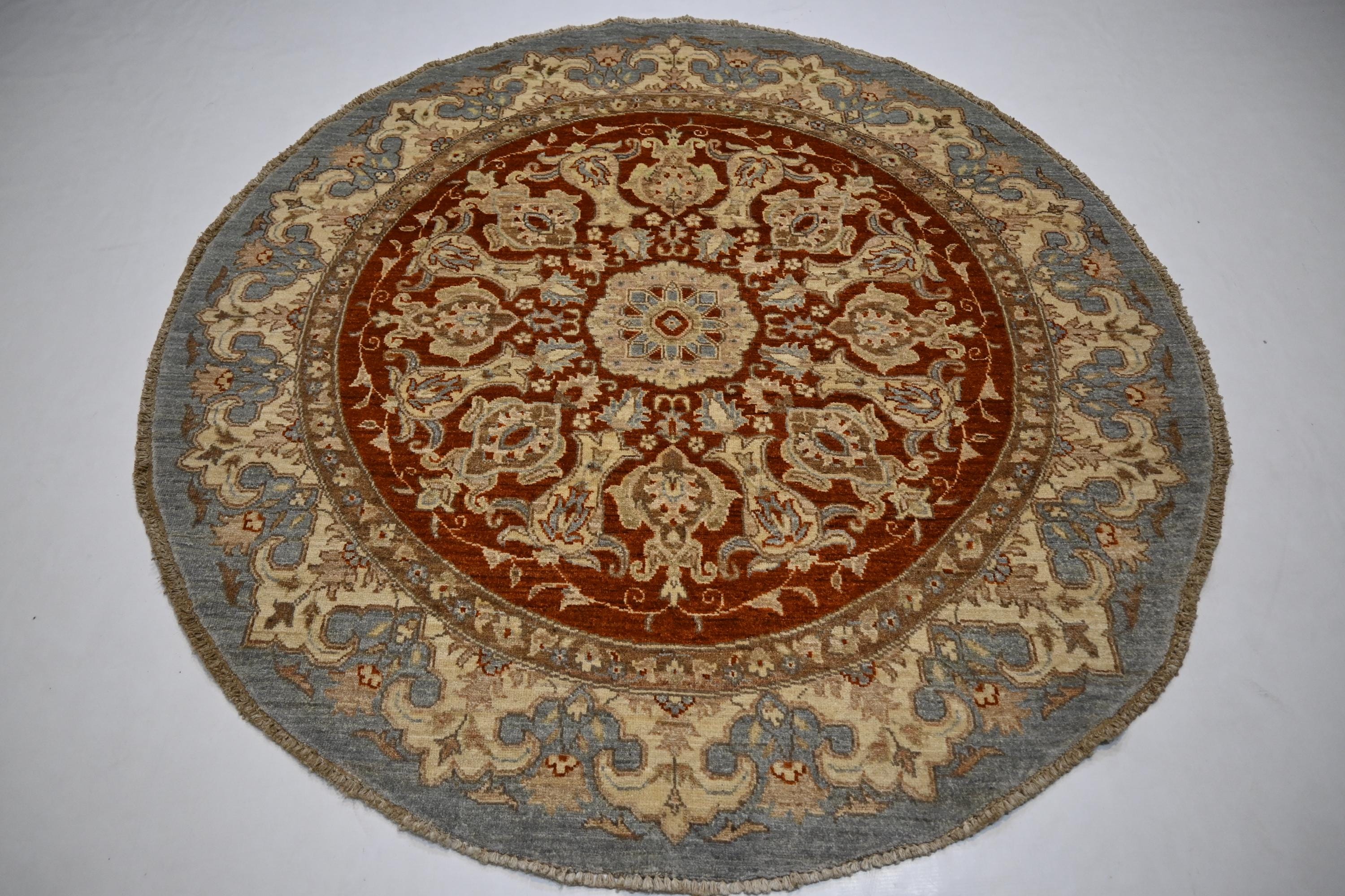 Luxurious Hand-Knotted Afghan Wool Rug: Red Gray Turkmen Zeigler Geometric Pattern