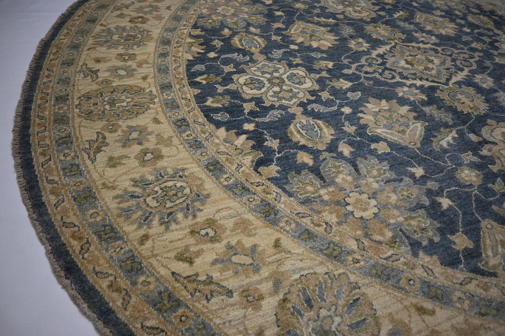 Handmade 9x9 Ft Afghan Turkmen Round Wool Rug, Gray Modern Zeigler Design