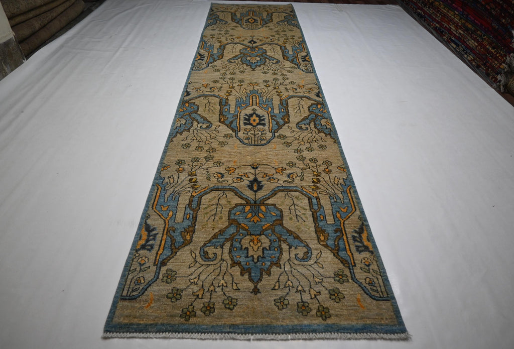 Exquisite Natural Bijdar Hand-Knotted Wool Runner Rug, 3x12 Feet, Organic Dyes