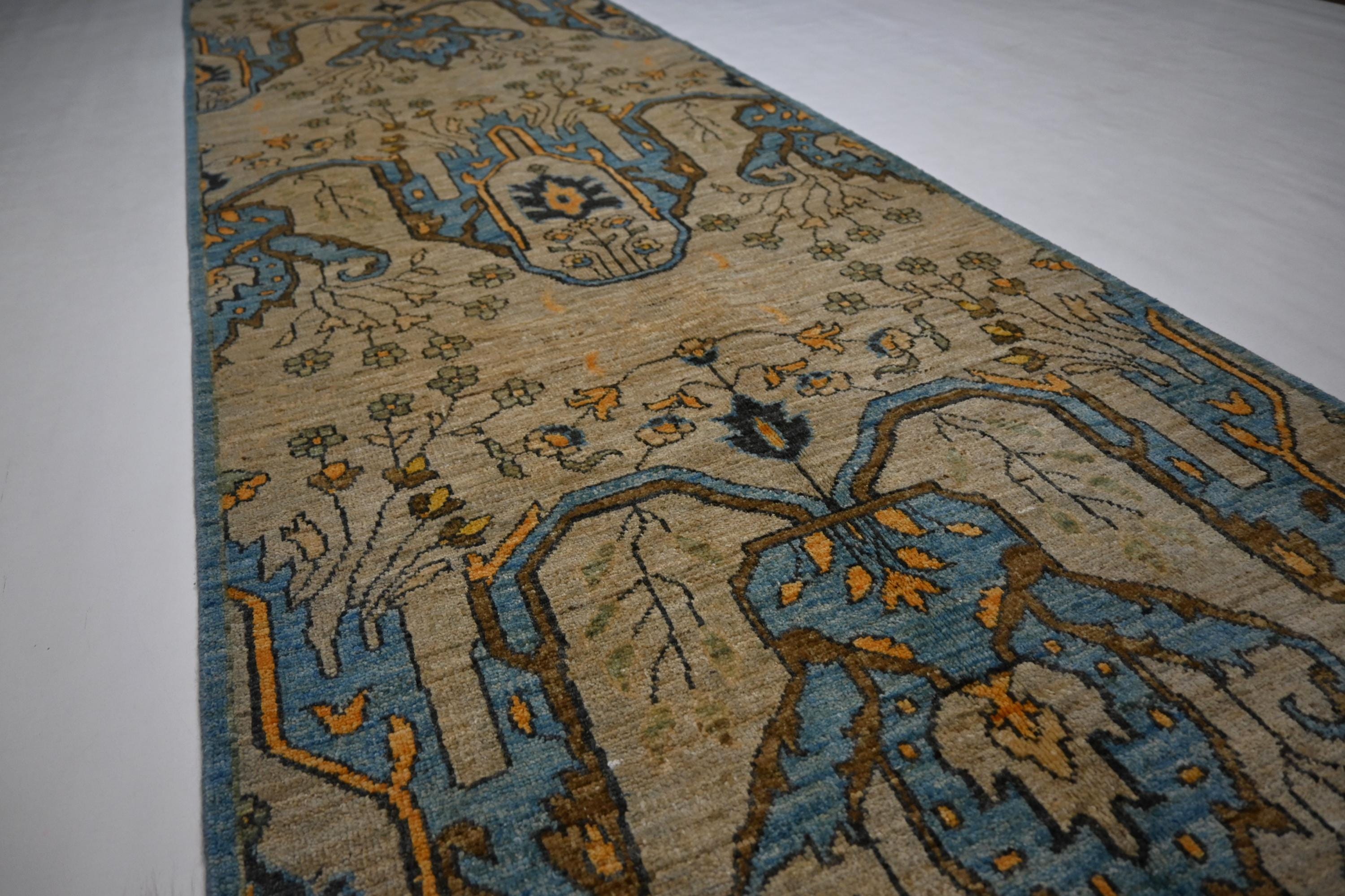 Exquisite Natural Bijdar Hand-Knotted Wool Runner Rug, 3x12 Feet, Organic Dyes