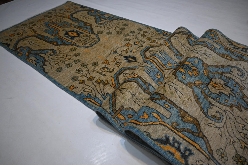 Exquisite Natural Bijdar Hand-Knotted Wool Runner Rug, 3x12 Feet, Organic Dyes