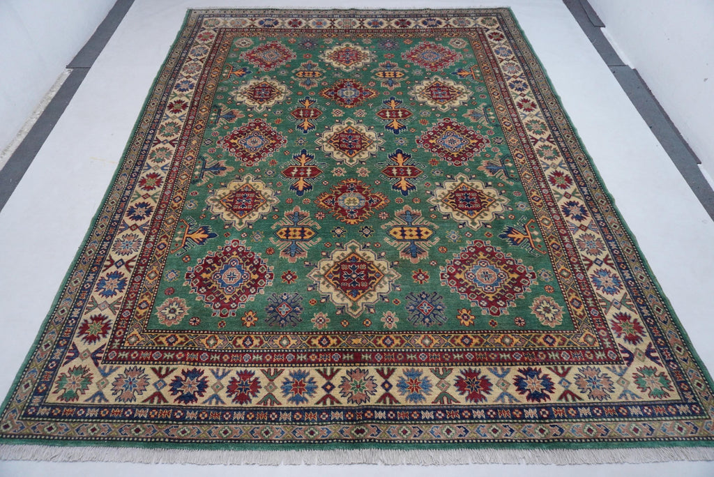 Luxurious 8x10 Green Bijdar Turkish Kazak Hand-Knotted Wool Area Rug