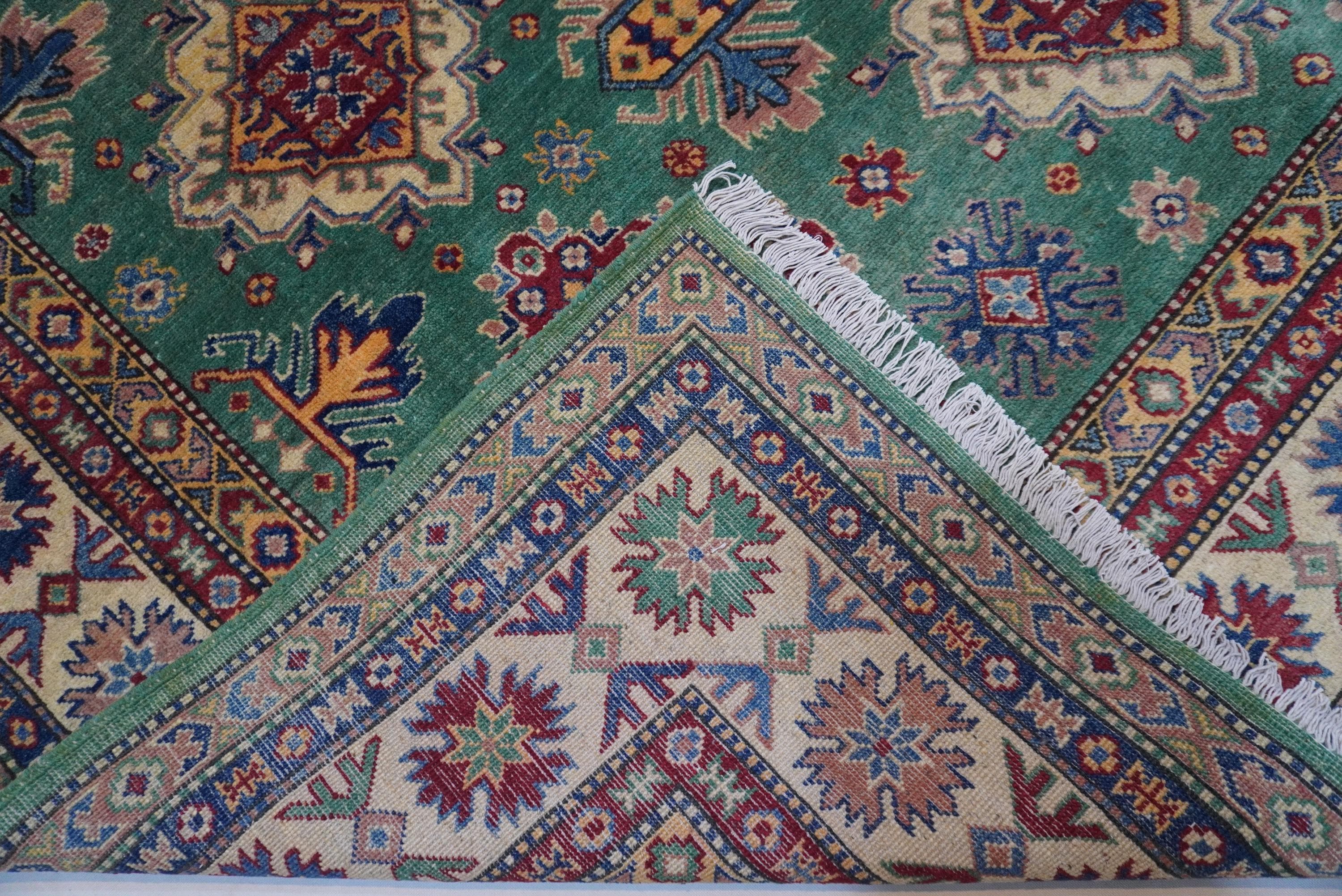 Luxurious 8x10 Green Bijdar Turkish Kazak Hand-Knotted Wool Area Rug