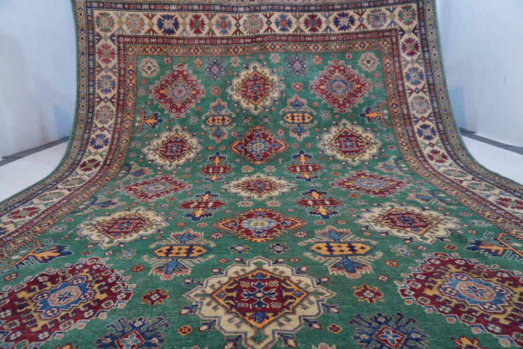 Luxurious 8x10 Green Bijdar Turkish Kazak Hand-Knotted Wool Area Rug