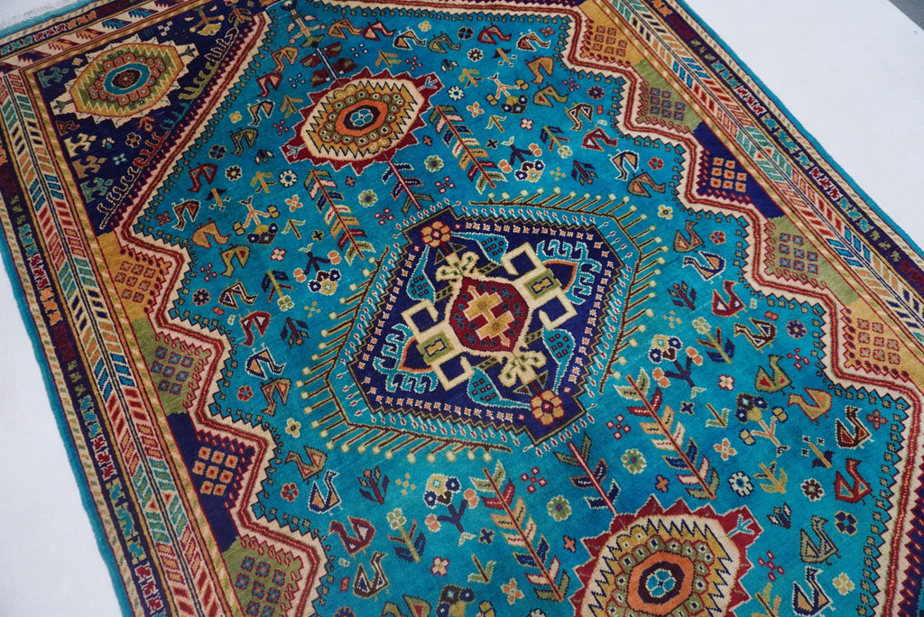 Vibrant Turquoise 7x10 Afghan Caucasian Handmade Wool Area Rug