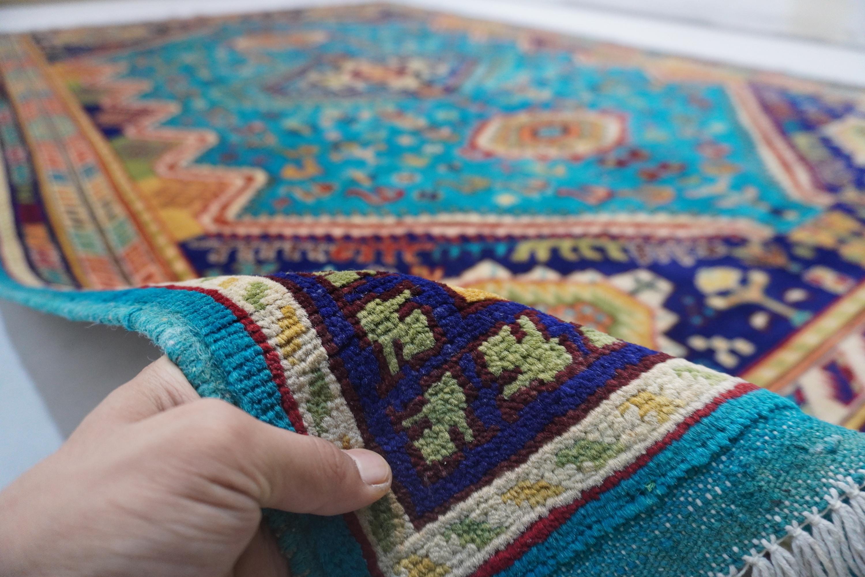Vibrant Turquoise 7x10 Afghan Caucasian Handmade Wool Area Rug