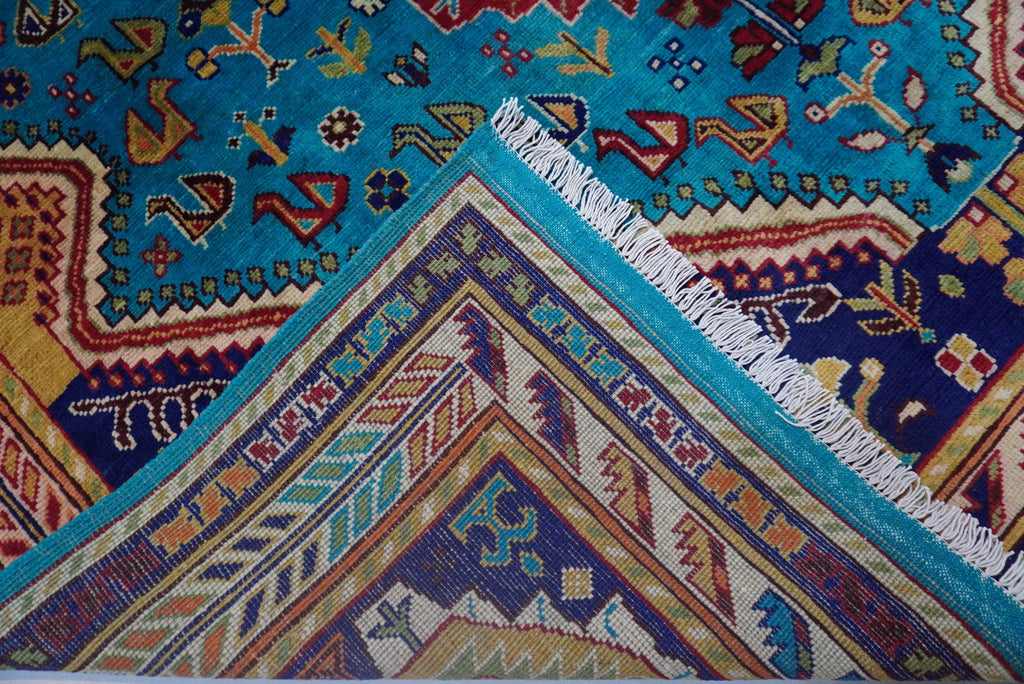 Vibrant Turquoise 7x10 Afghan Caucasian Handmade Wool Area Rug