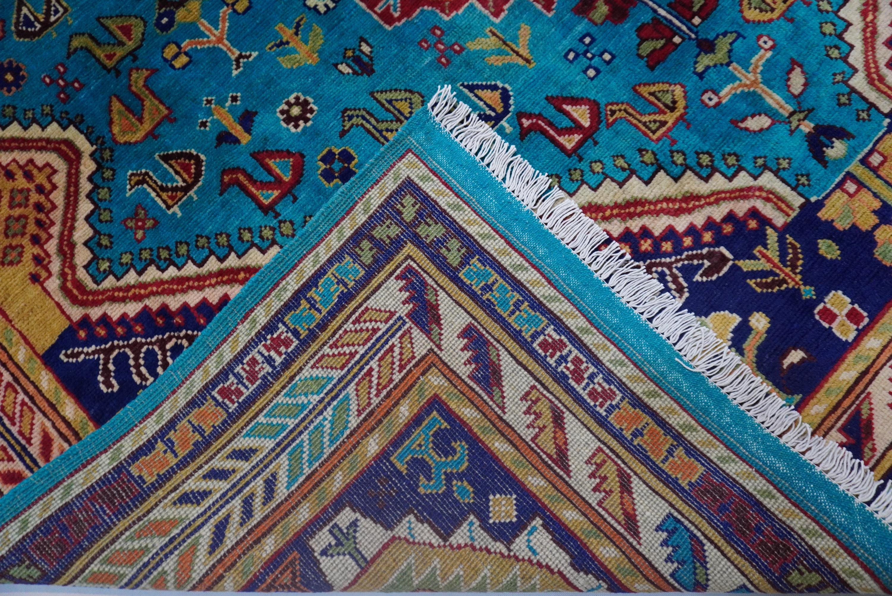 Vibrant Turquoise 7x10 Afghan Caucasian Handmade Wool Area Rug