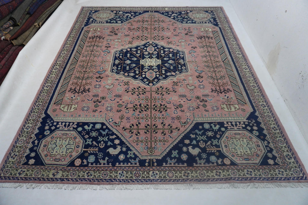 Cozy Terracotta Caucasian Wool Rug - 8x10 Afghan Turkmen Geometric Design