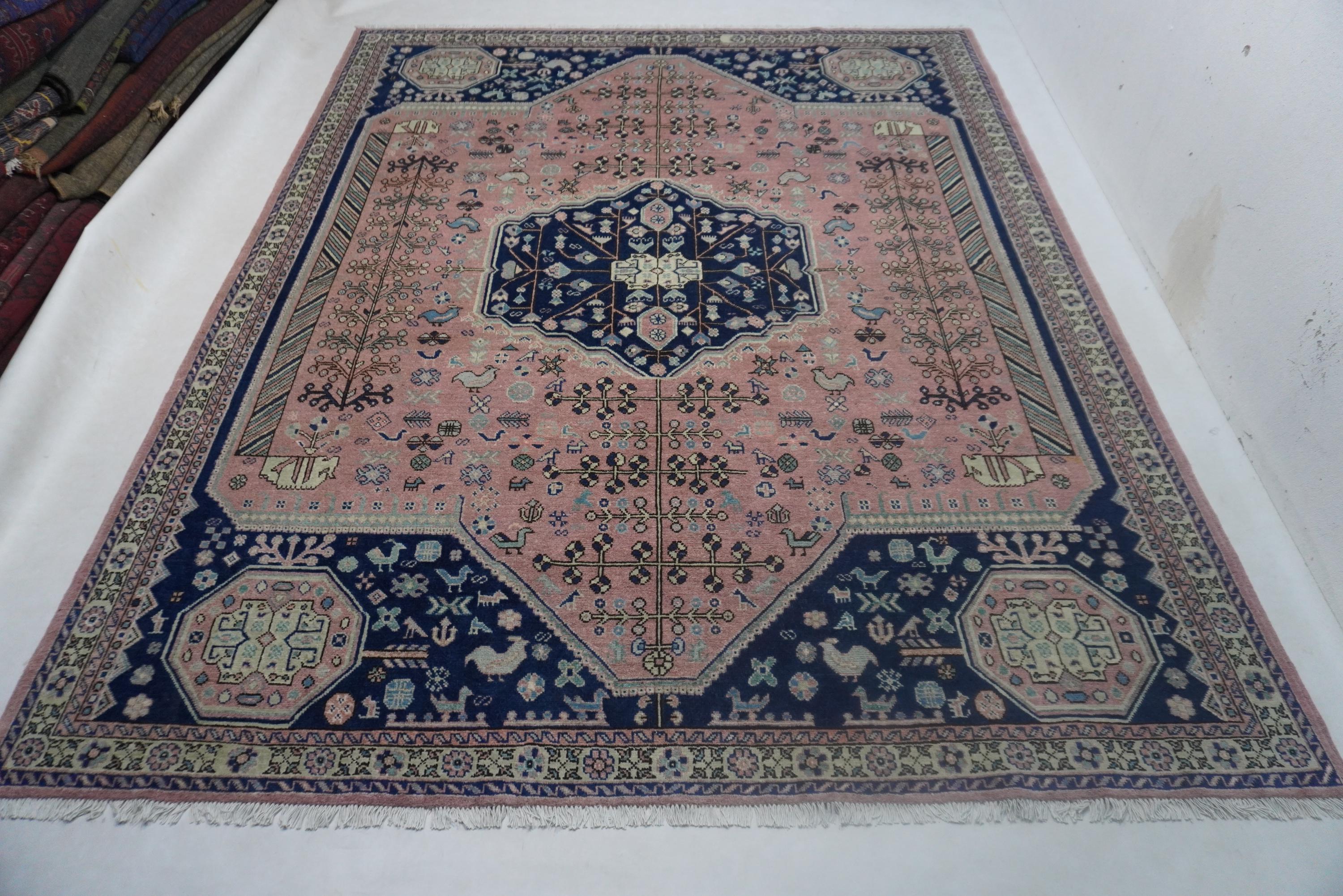 Cozy Terracotta Caucasian Wool Rug - 8x10 Afghan Turkmen Geometric Design