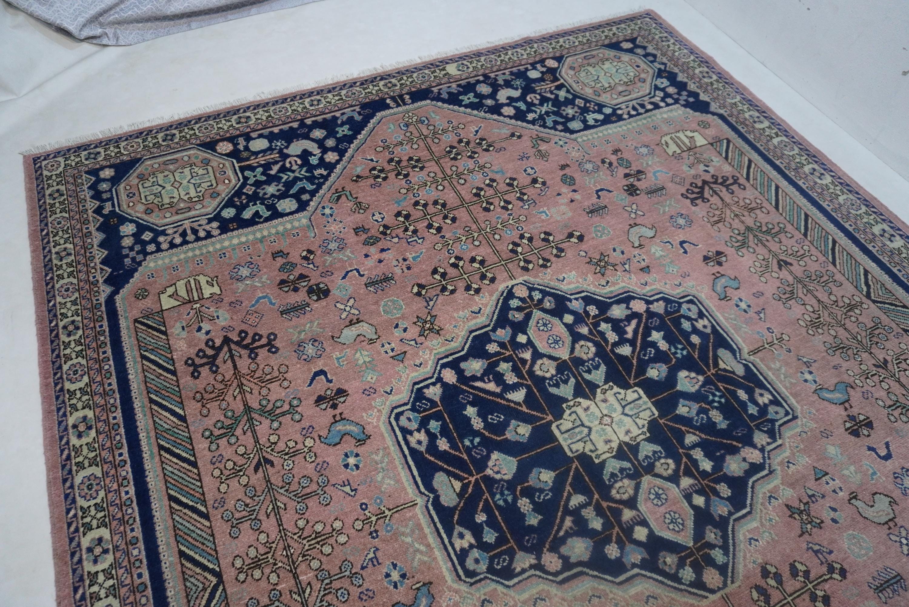 Cozy Terracotta Caucasian Wool Rug - 8x10 Afghan Turkmen Geometric Design