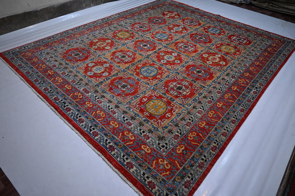 Large 8x10 Afghan Bijdar Hand-Knotted Wool Rug - Modern Traditional Medallion