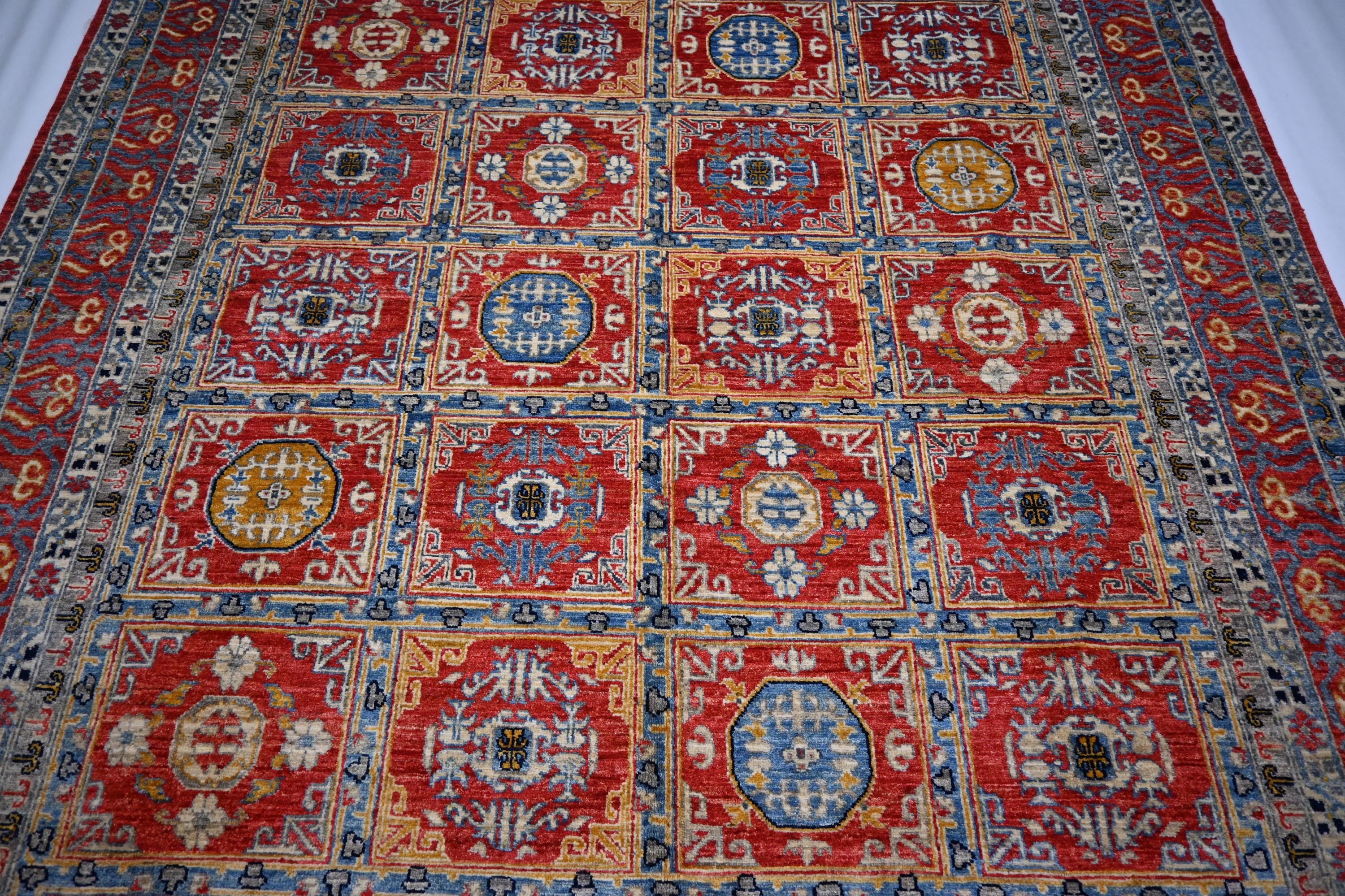 Large 8x10 Afghan Bijdar Hand-Knotted Wool Rug - Modern Traditional Medallion